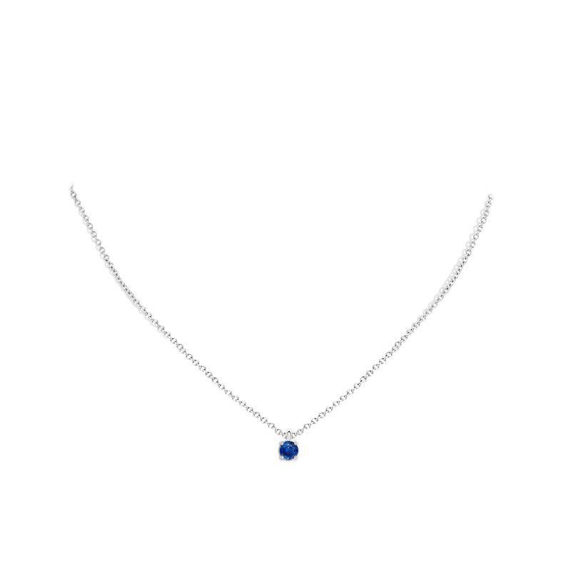 Round Cut Natural Round Blue Sapphire Solitaire Pendant in Platinum (Size-5mm) For Sale