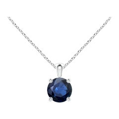 Natural Round Blue Sapphire Solitaire Pendant in Platinum (Size-5mm)