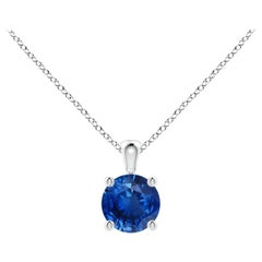 Natural Round Blue Sapphire Solitaire Pendant in Platinum (Size-5mm)