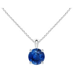 Natural Round Blue Sapphire Solitaire Pendant in Platinum (Size-5mm)