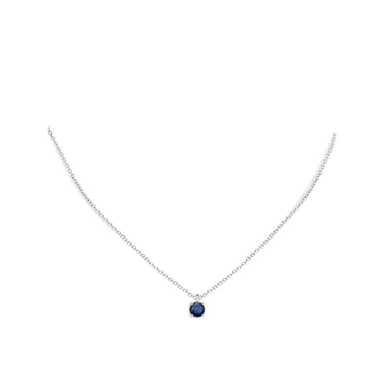Round Cut Natural Round Blue Sapphire Solitaire Pendant in Platinum (Size-6mm) For Sale