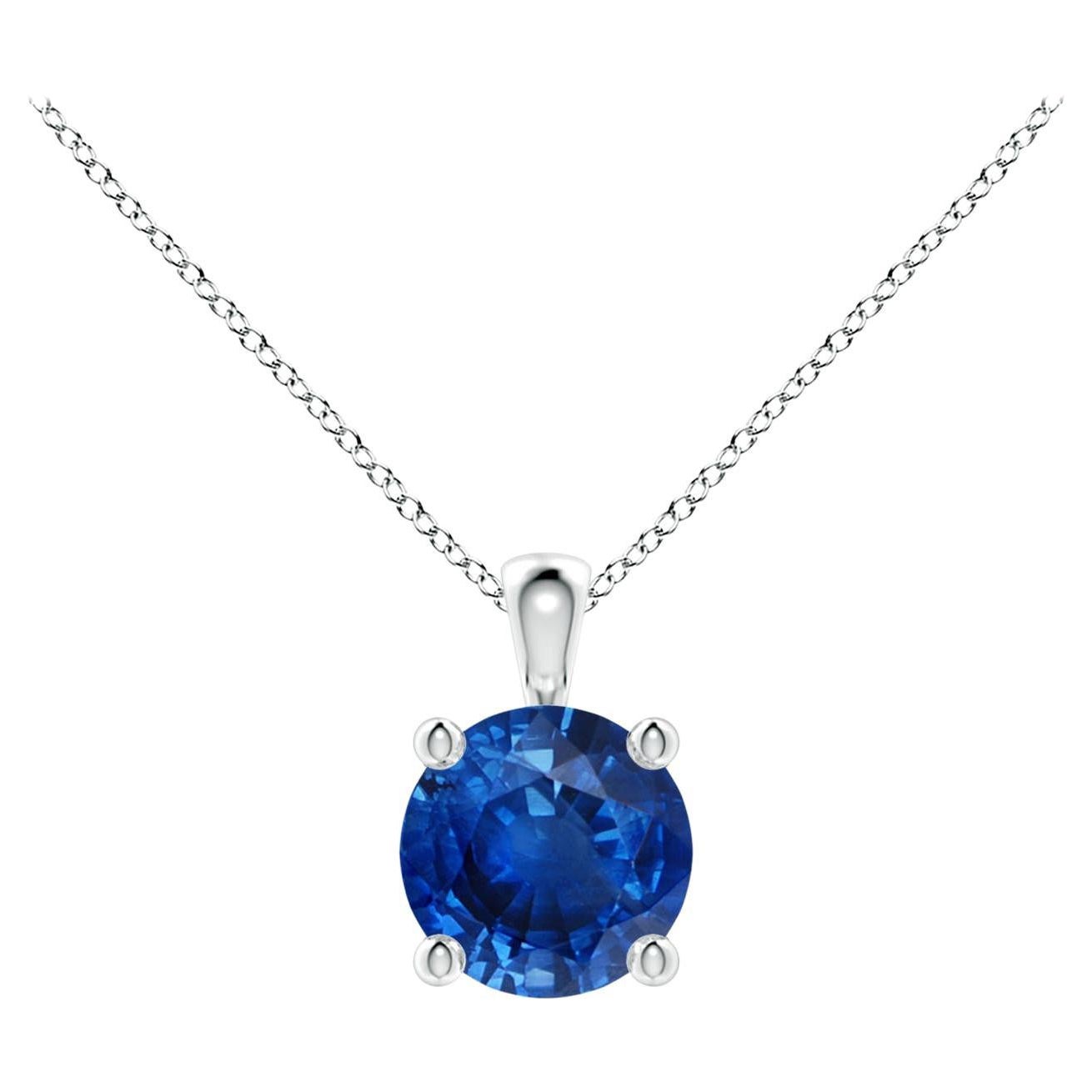 Solitär-Anhänger aus Platin mit natürlichem rundem blauem Saphir (Größe-6 mm)