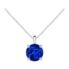 Natural Round Blue Sapphire Solitaire Pendant in Platinum (Size-6mm)