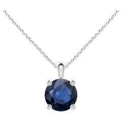 Pendentif solitaire en platine avec saphir bleu rond naturel, taille 6 mm