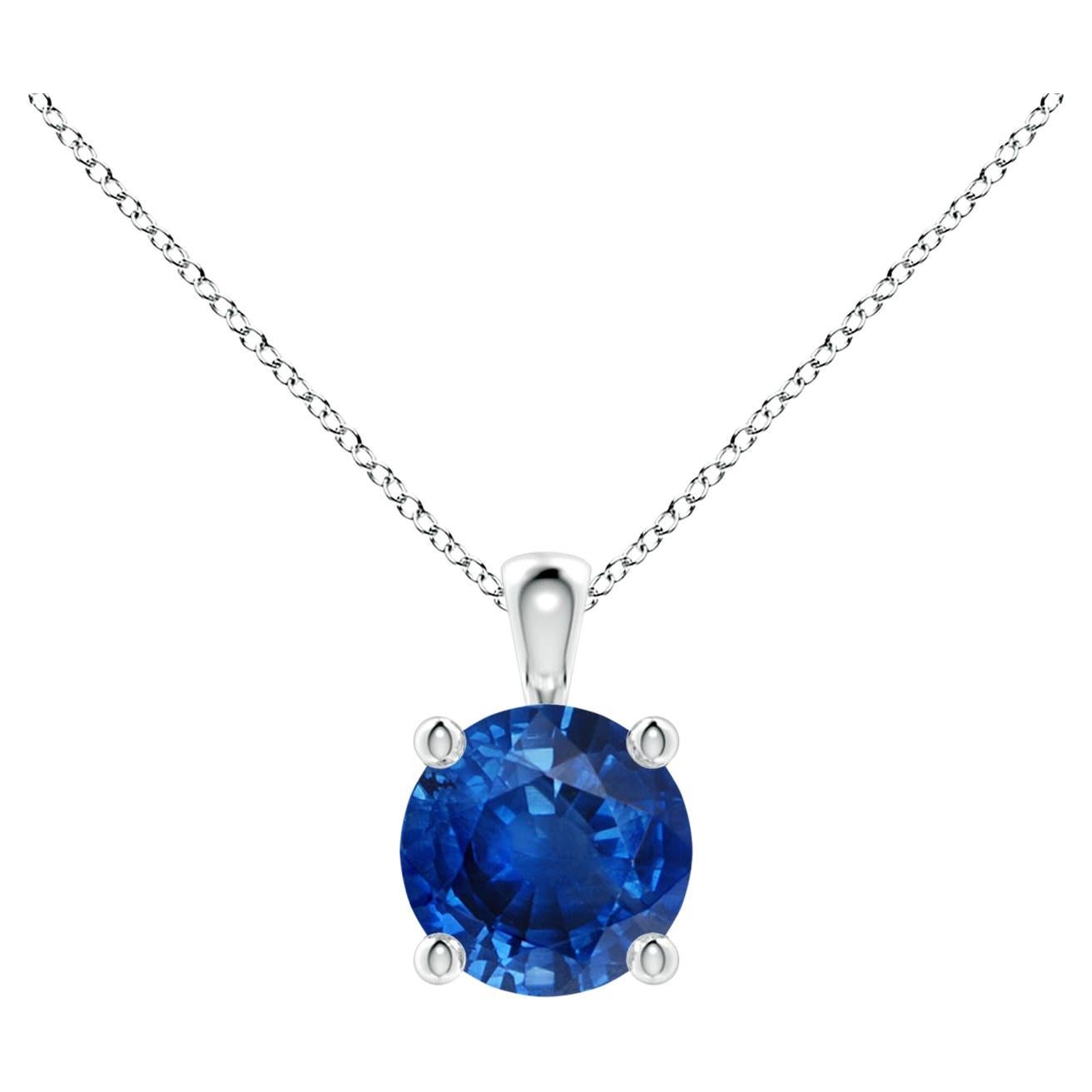 Natural Round Blue Sapphire Solitaire Pendant in Platinum (Size-6mm) For Sale