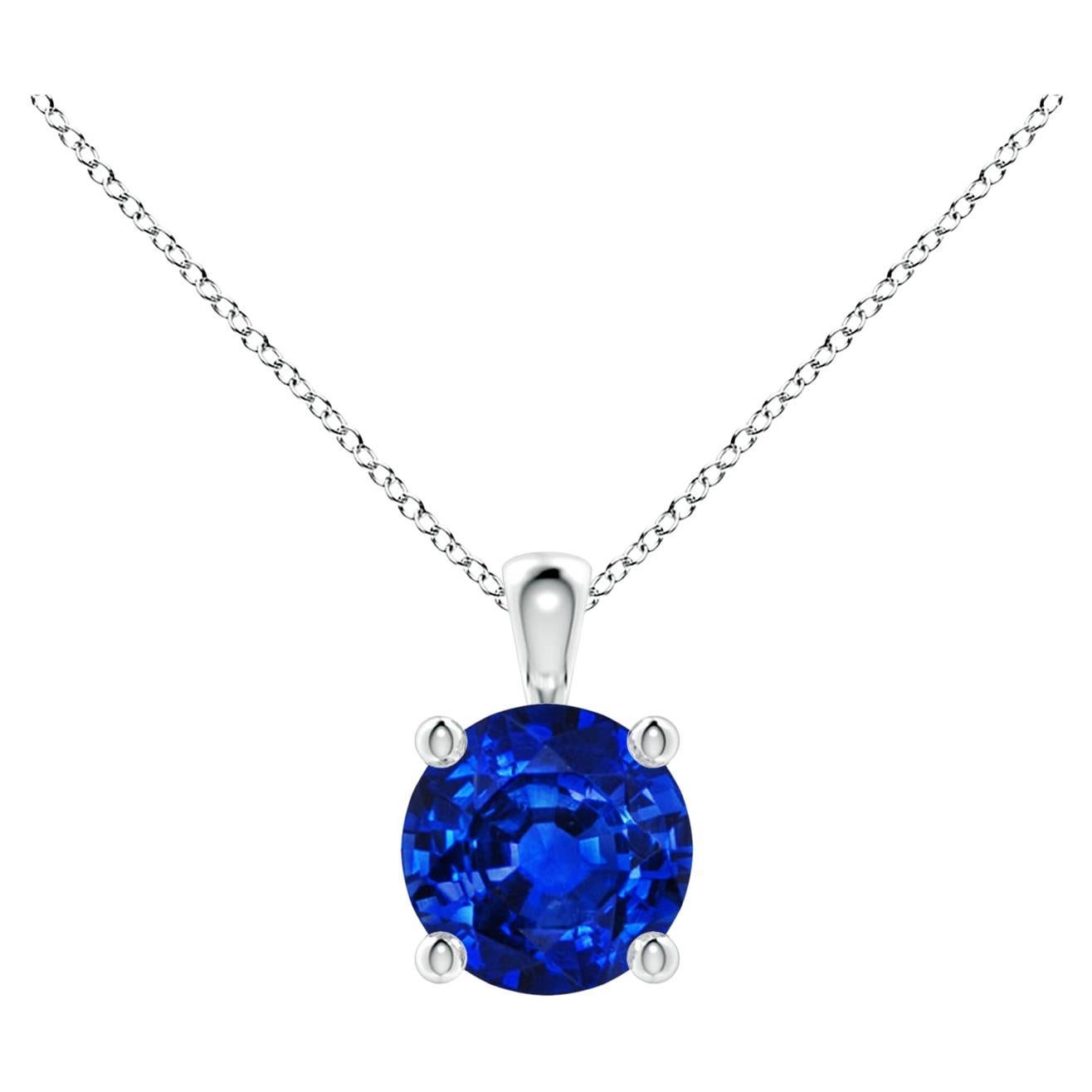 Natural Round Blue Sapphire Solitaire Pendant in Platinum (Size-6mm) For Sale
