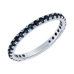 Natural Round Blue Sapphire Stacking Band, 14 Karat White Gold