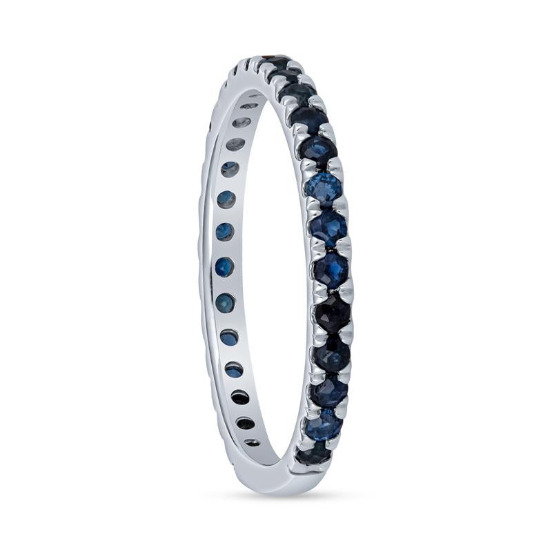Round Cut Natural Round Blue Sapphire Stacking Band, 14 Karat White Gold For Sale
