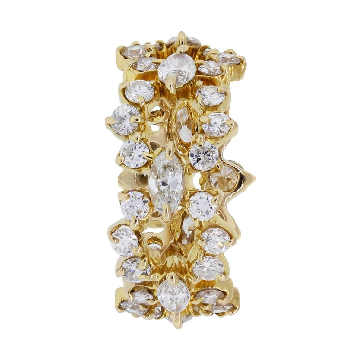 Marquise Cut Natural Round Brilliant and Marquise Diamond 18 Karat Eternity Band In Stock For Sale