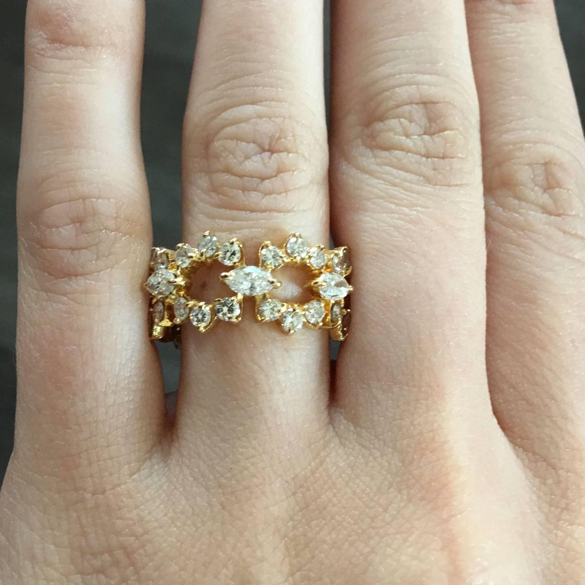 Natural Round Brilliant and Marquise Diamond 18 Karat Eternity Band In Stock In Excellent Condition For Sale In Boca Raton, FL