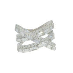 Natural Round Brilliant & Baguette Cut Diamond 14-Karat Crossover Band In Stock