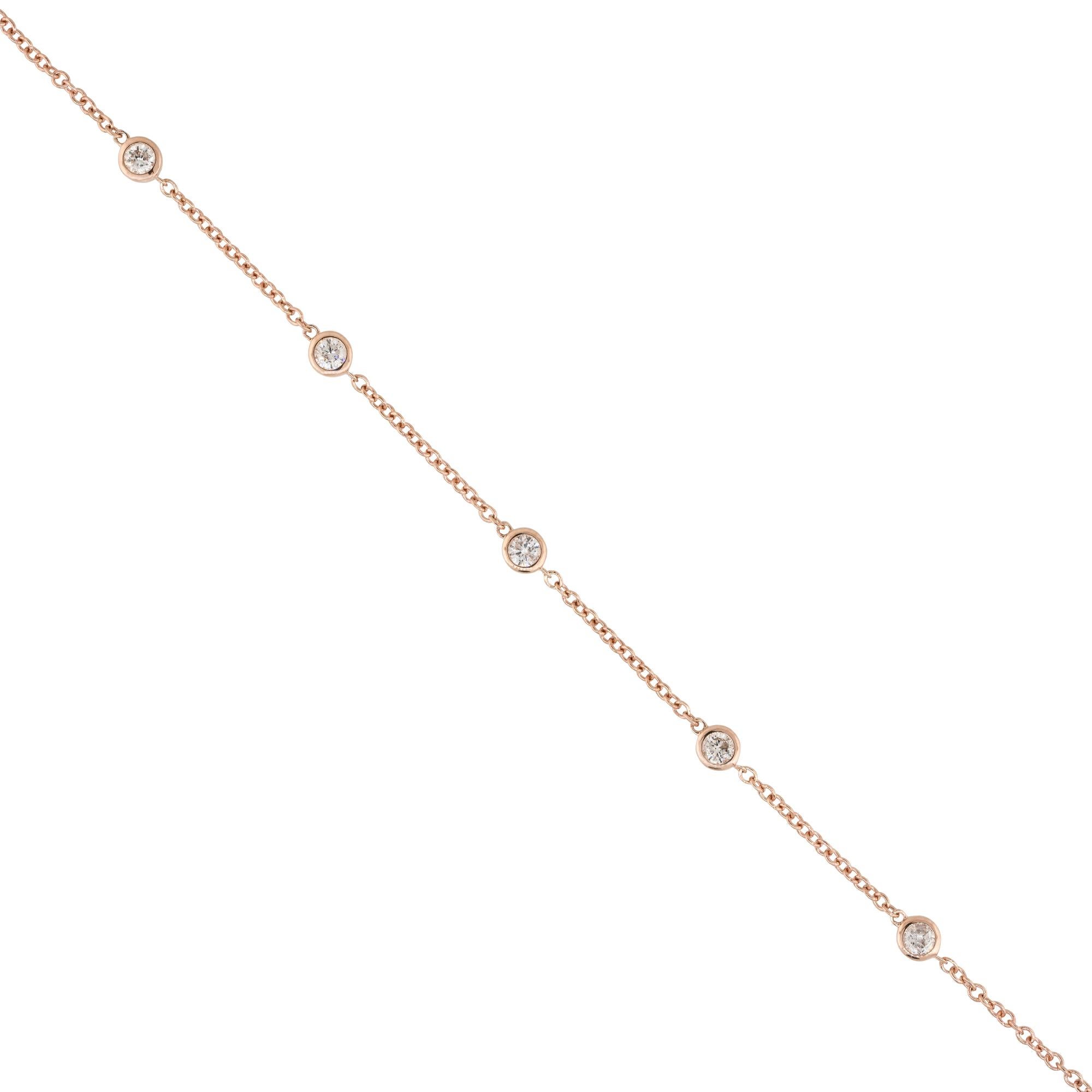 Pulsera de Diamantes Redondos Brillantes en Bisel 14 Kilates En Stock Moderno en venta