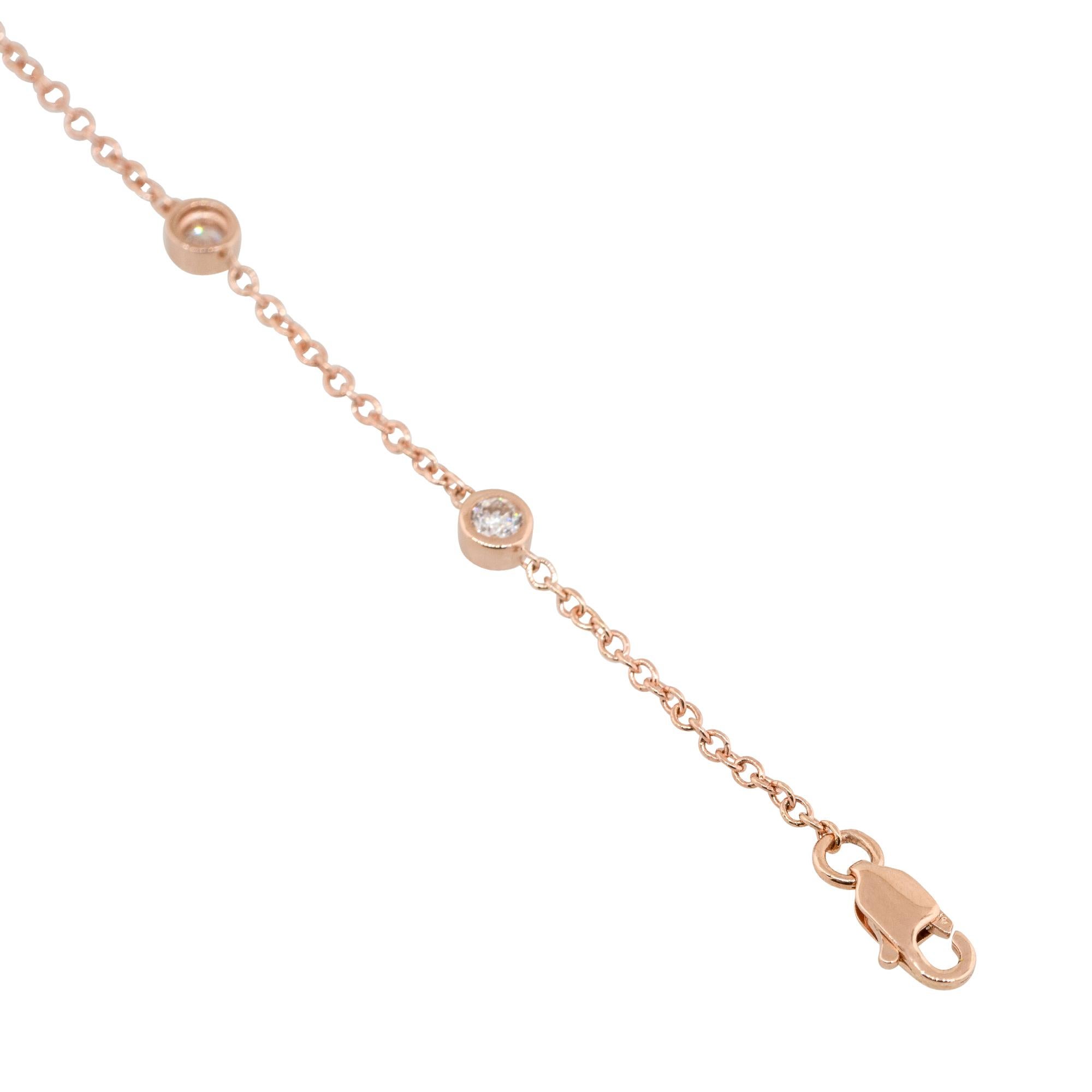 Pulsera de Diamantes Redondos Brillantes en Bisel 14 Kilates En Stock Corte redondo en venta