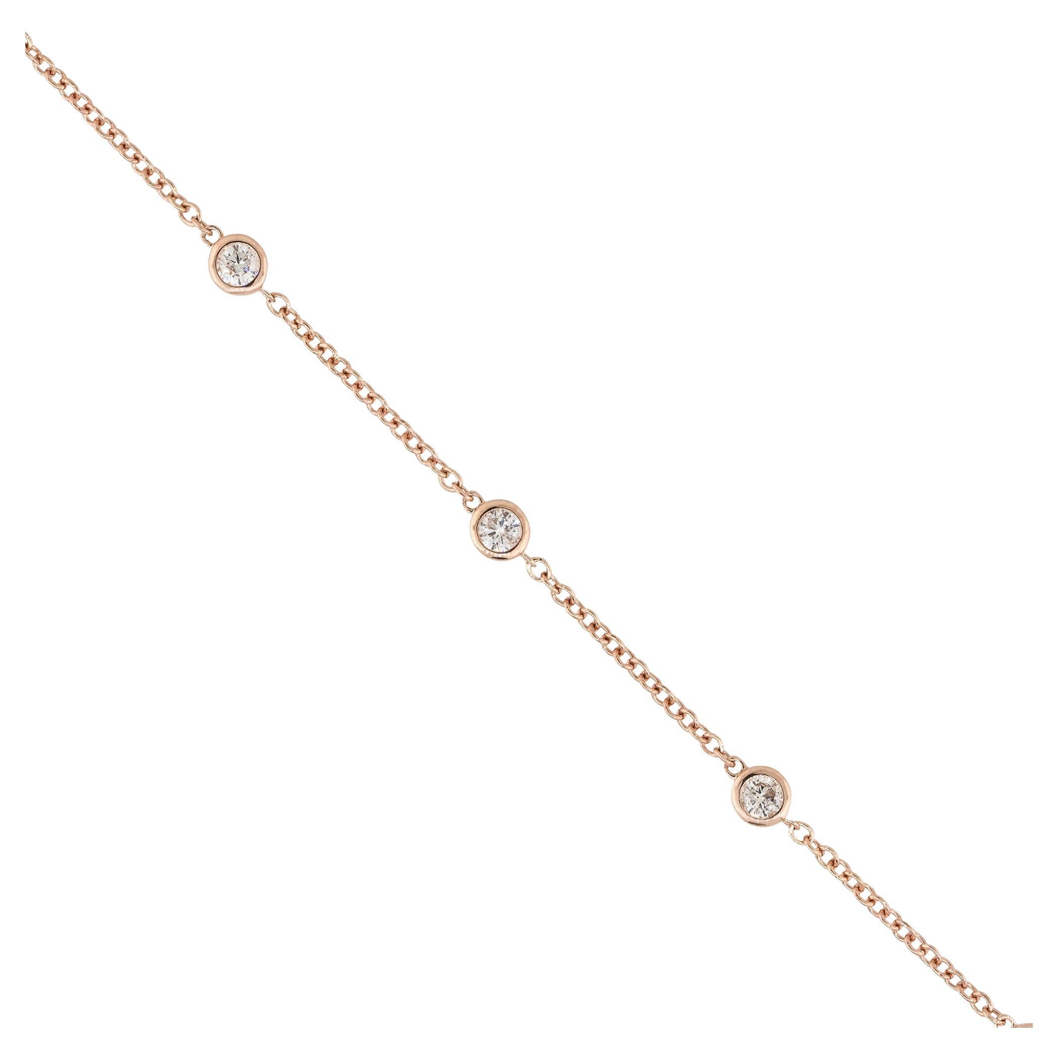 Natural Round Brilliant Bezel Set 14 Karat Diamond By The Yard Bracelet In Stock