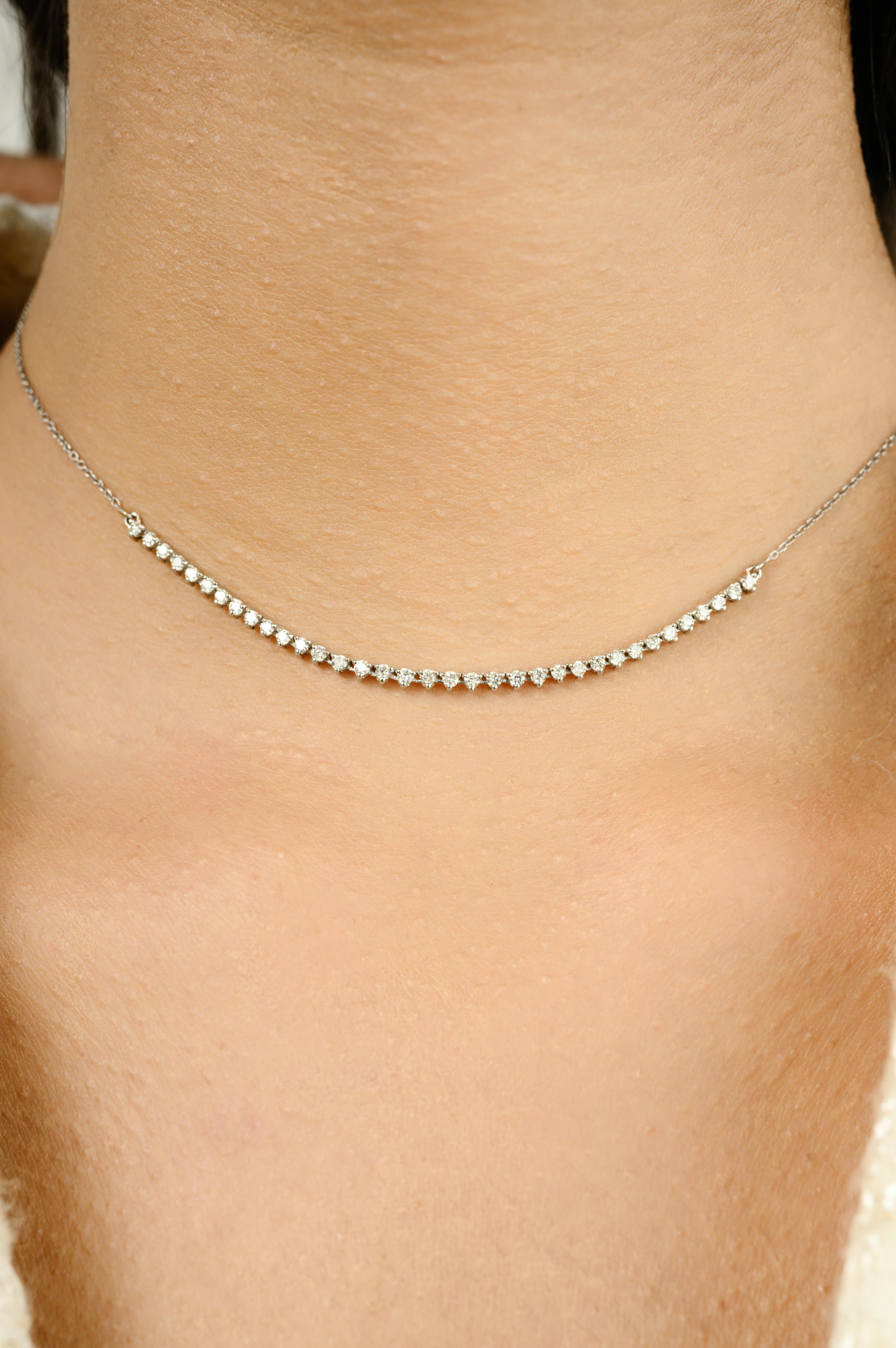 Fine Jewelry Natural Round Brilliant Cut Certified Diamond Chain Necklace in 18K White Gold. This stunning piece of jewelry instantly elevates a casual look or dressy outfit. 
April birthstone diamond brings love, fame, success and