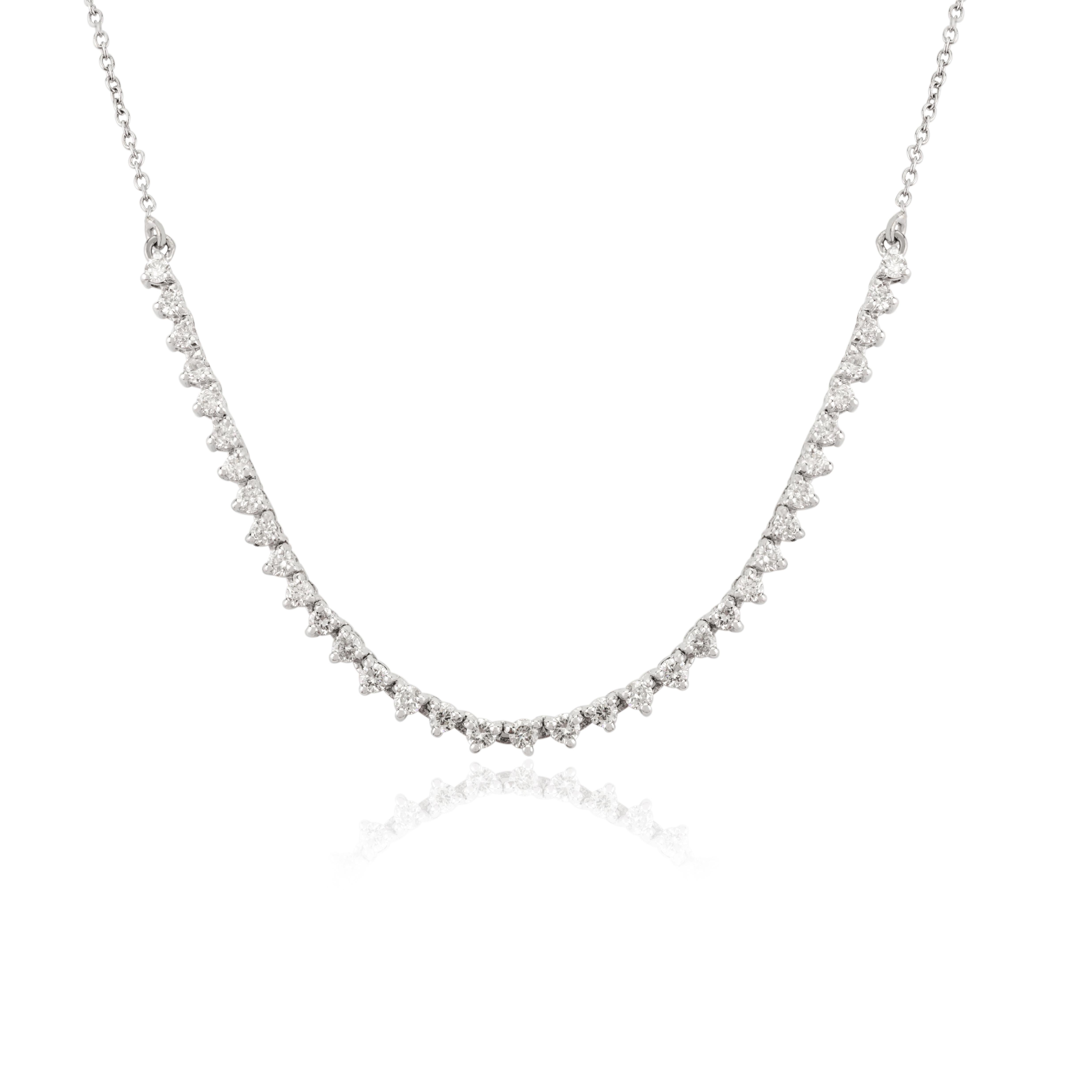 Modern Natural Round Brilliant Cut Certified Diamond Chain Necklace in 18K White Gold For Sale