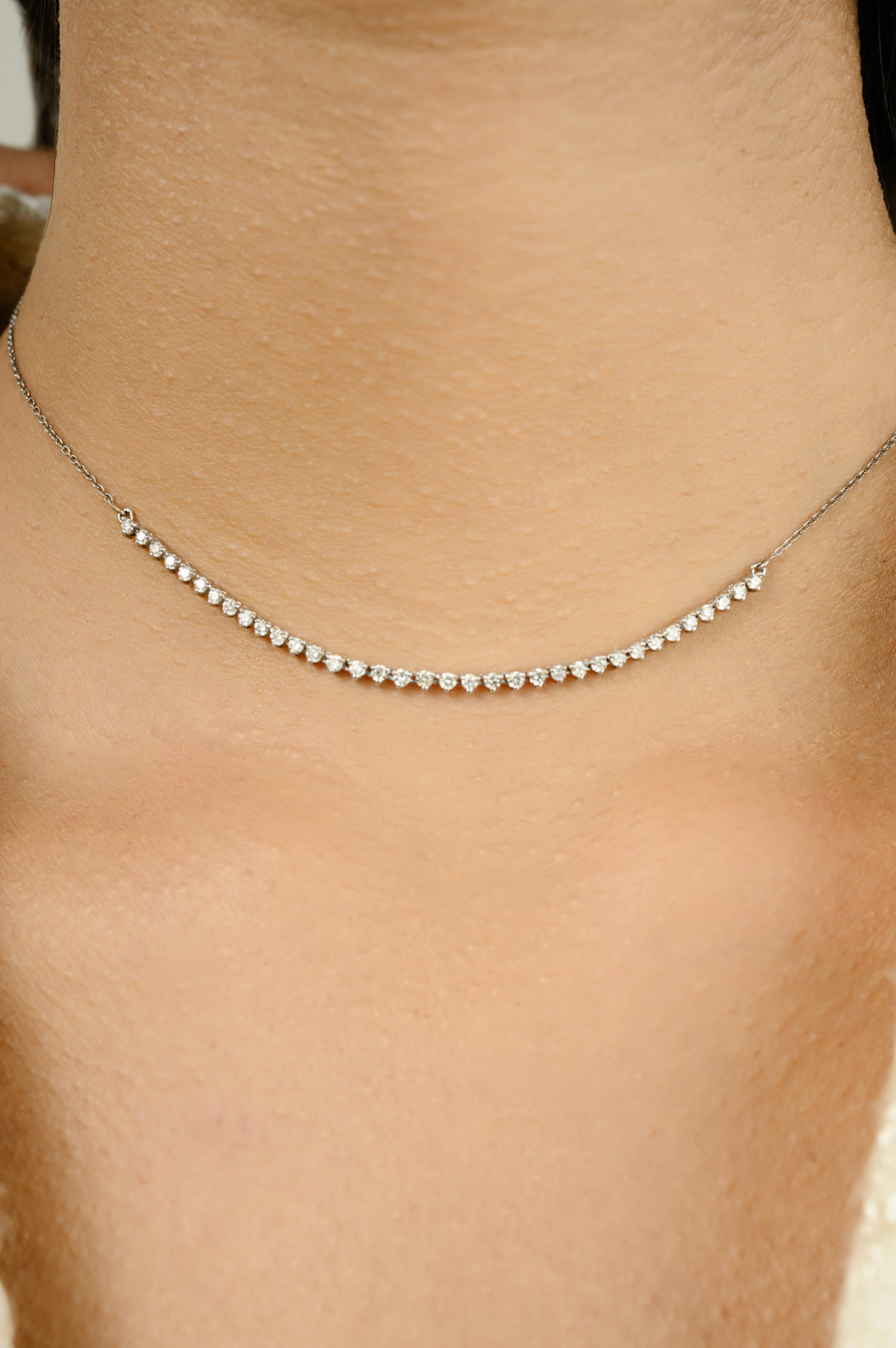 Round Cut Natural Round Brilliant Cut Certified Diamond Chain Necklace in 18K White Gold For Sale