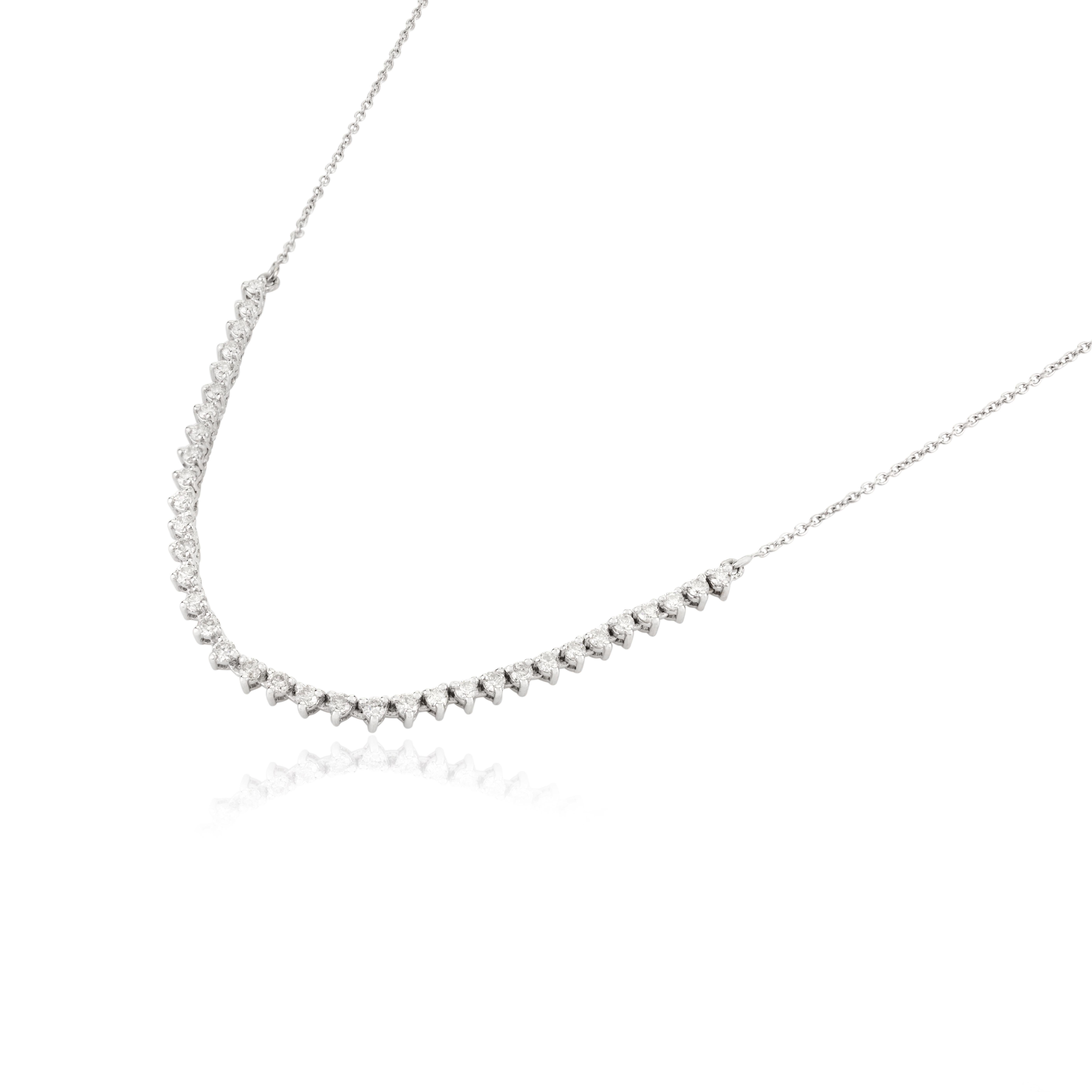 Natural Round Brilliant Cut Certified Diamond Chain Necklace in 18K White Gold For Sale 1