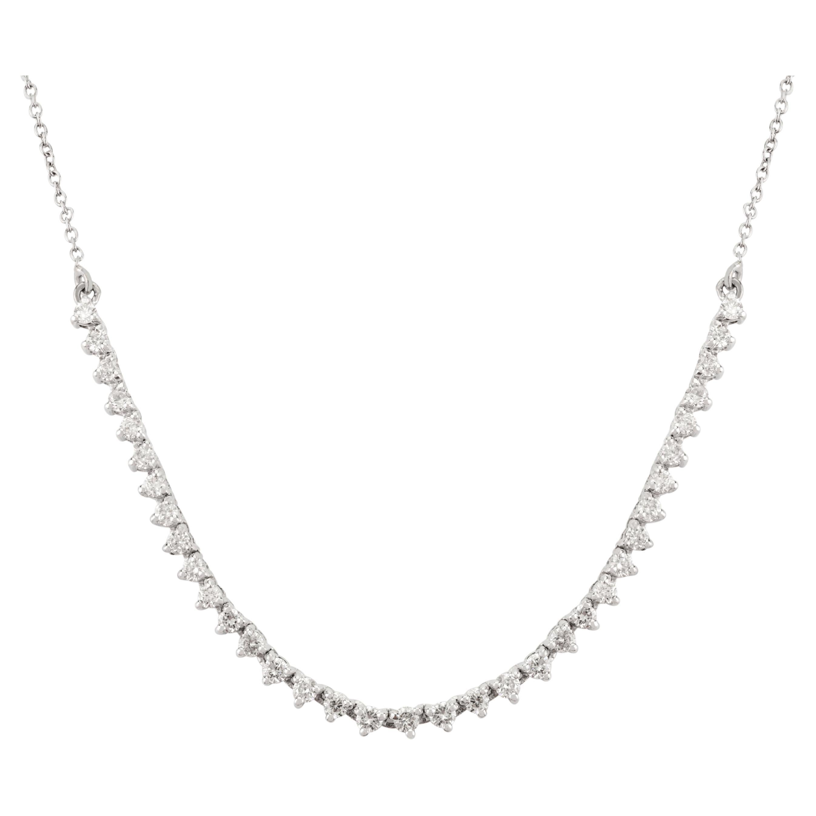 Natural Round Brilliant Cut Certified Diamond Chain Necklace in 18K White Gold