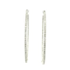 Natural Round Brilliant Cut Diamond 14-Karat Large Thin Hoop Earrings In Stock