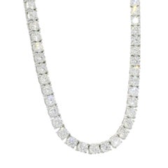 Natural Round Brilliant-Cut Diamond 14-Karat Tennis Necklace In Stock