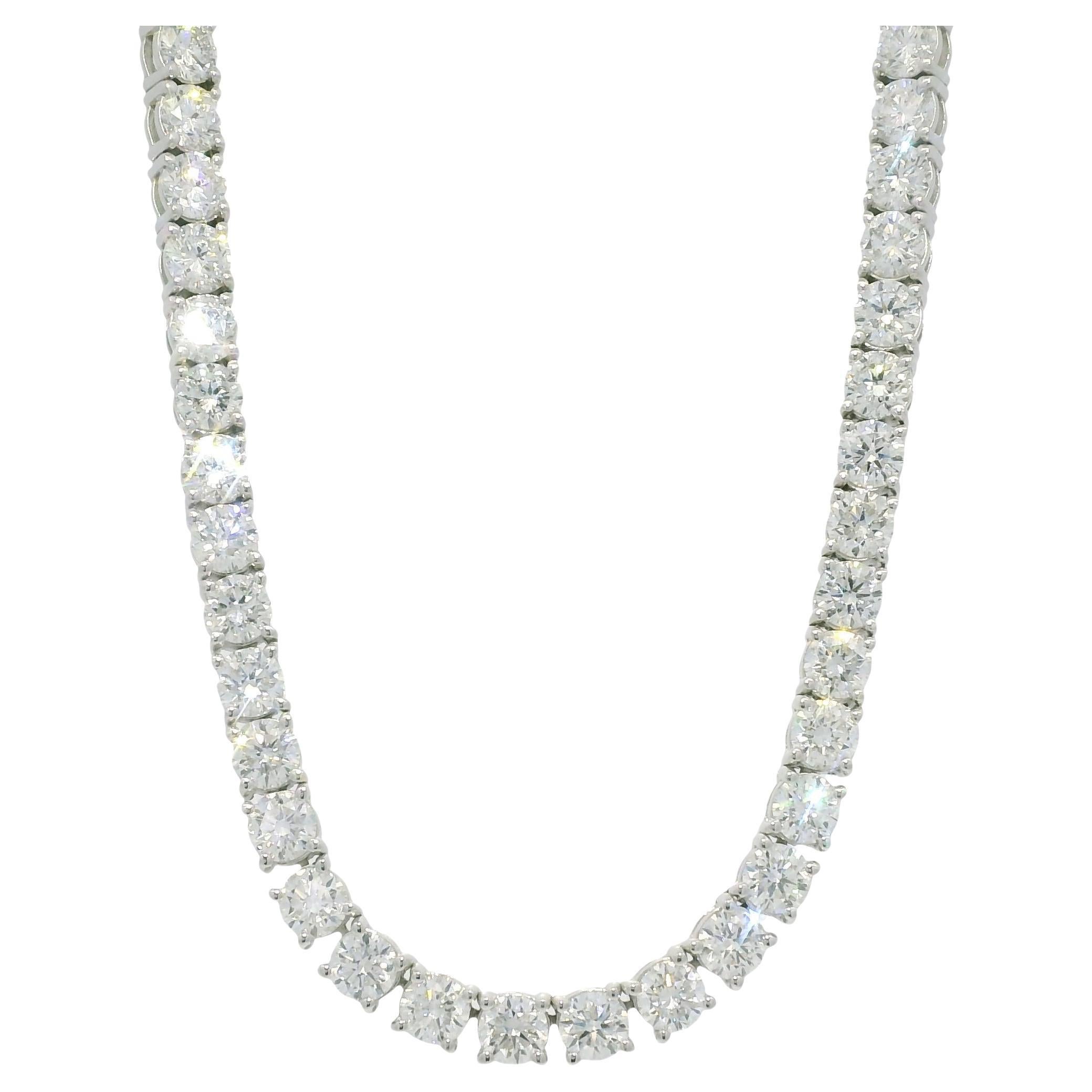 Natural Round Brilliant-Cut Diamond 14-Karat Tennis Necklace In Stock