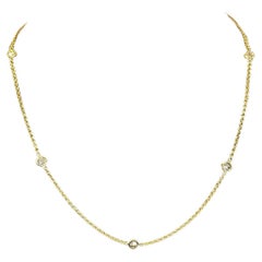 Natural Round Brilliant Cut Diamond 18-Karat Bezel Set Station Necklace In Stock