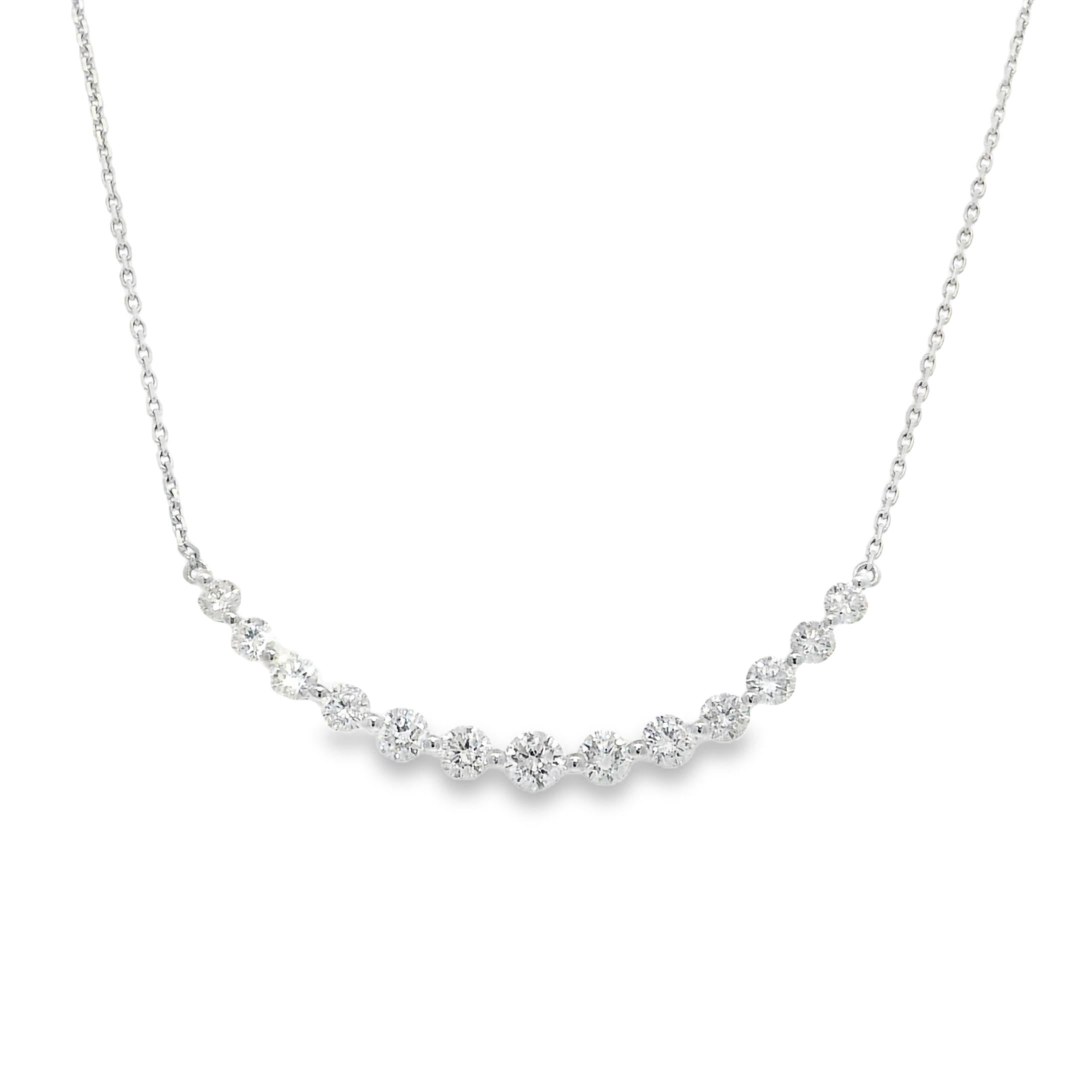 Natural Round Brilliant Cut Diamond 18-Karat Smile Necklace In Stock For Sale