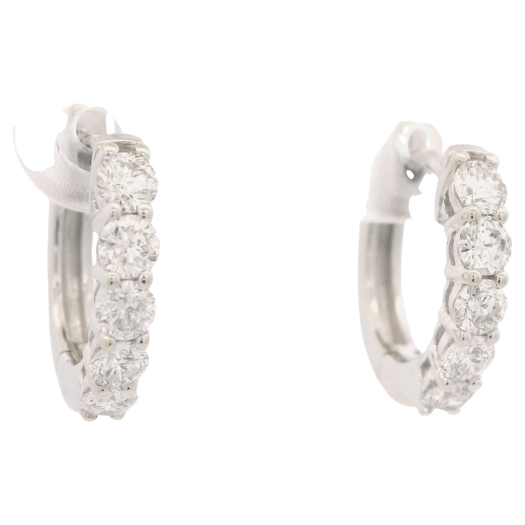 Natural Round Brilliant Cut Diamond 5-Stone 14-Karat Huggie Earrings In Stock