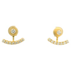Natural Round Brilliant Cut Diamond Curved Bar Stud 14-Karat Earrings In Stock