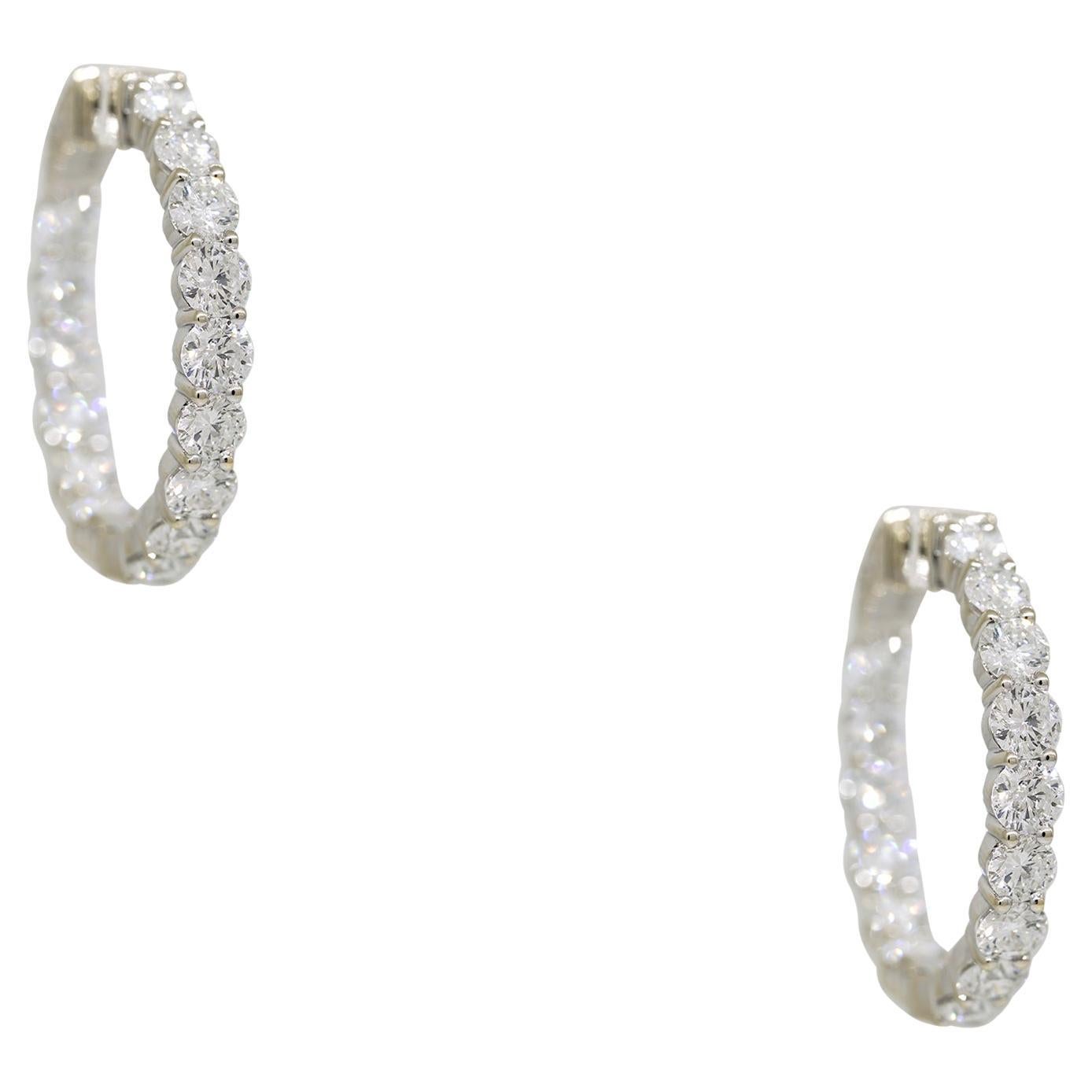 Natural Round Brilliant Cut Diamond Inside-Out 18 Karat Hoop Earrings In Stock