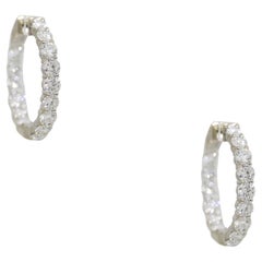 Natural Round Brilliant Cut Diamond Inside-Out 18 Karat Hoop Earrings In Stock