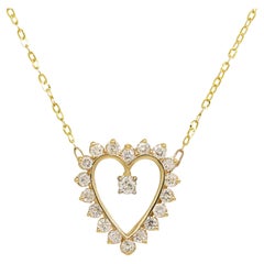 Natural Round Brilliant-Cut Diamond Open Heart 14 Karat Necklace In Stock