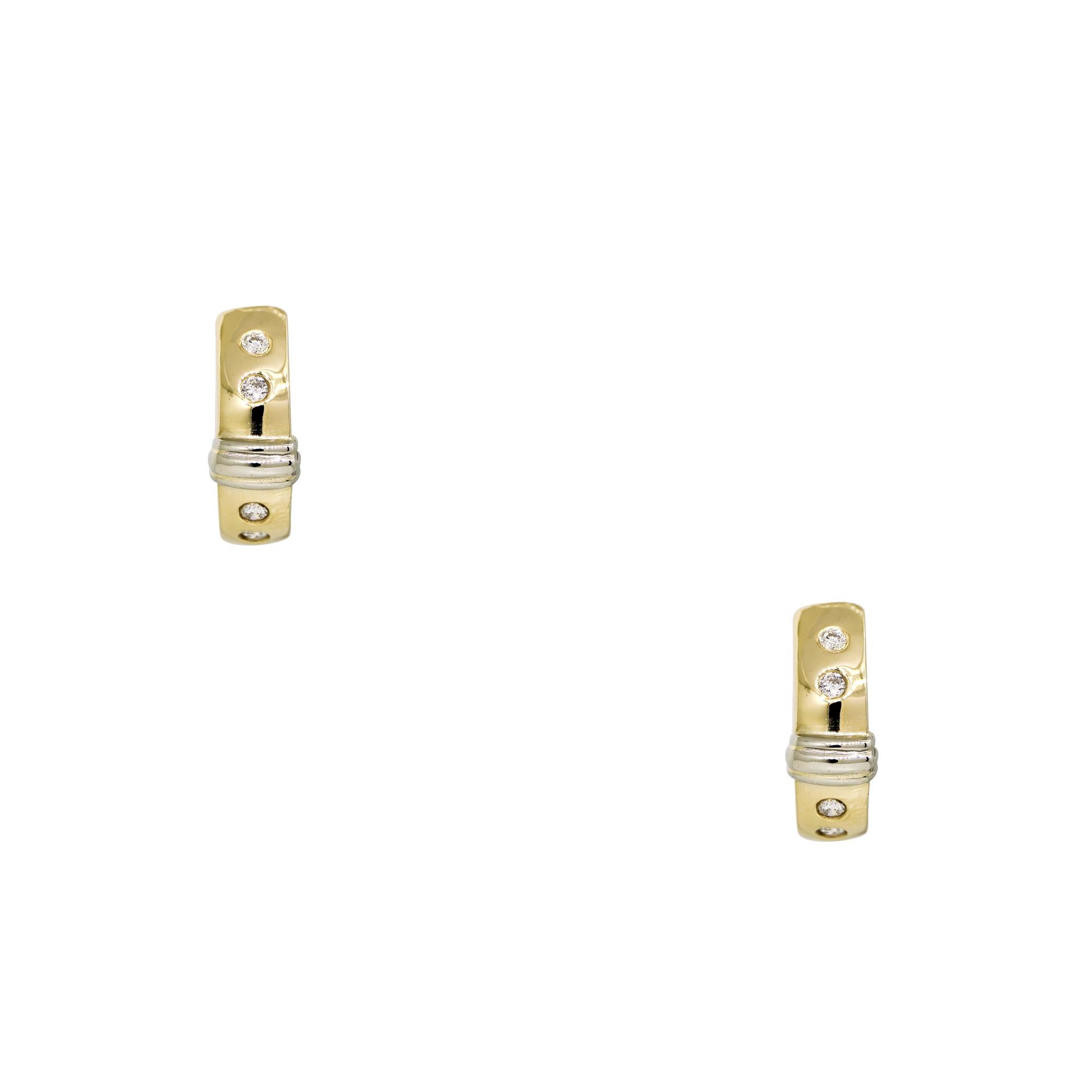 Boucles d'oreilles en or bicolore 14 carats avec diamants naturels ronds et brillants, de type 