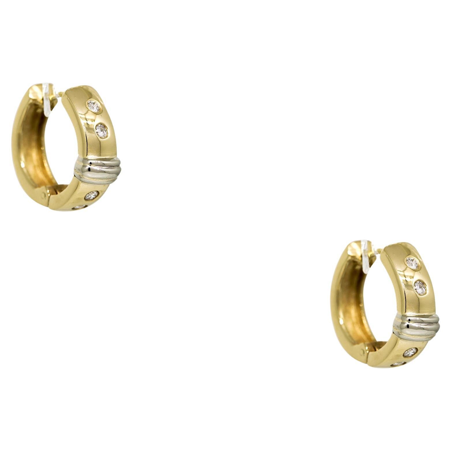 Natural Round Brilliant Cut Diamond Sprinkle 14 Karat Huggie Earrings In Stock