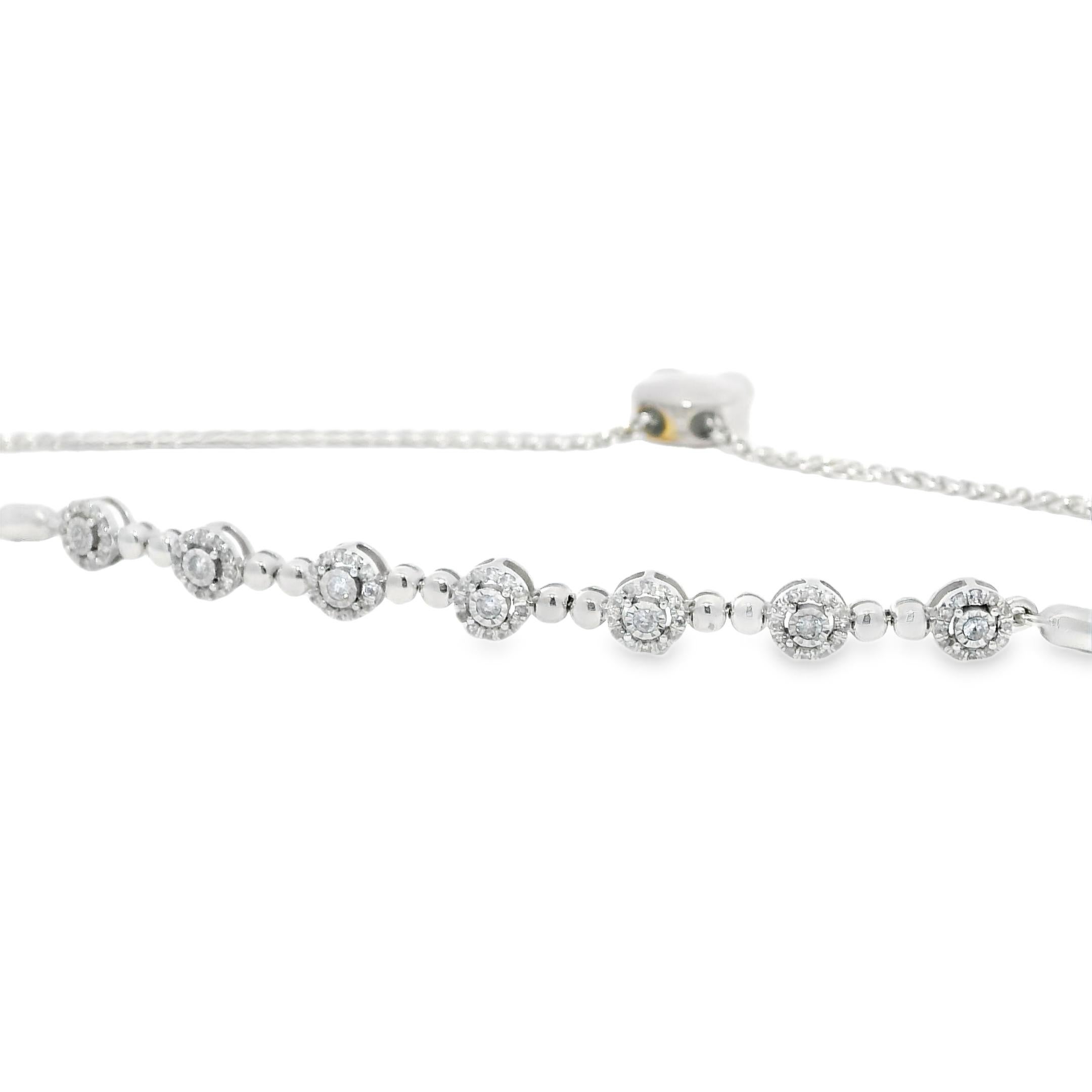 De las mujeres Natural Round Brilliant Diamond 10-Karat Adjustable Station Bracelet En Stock en venta