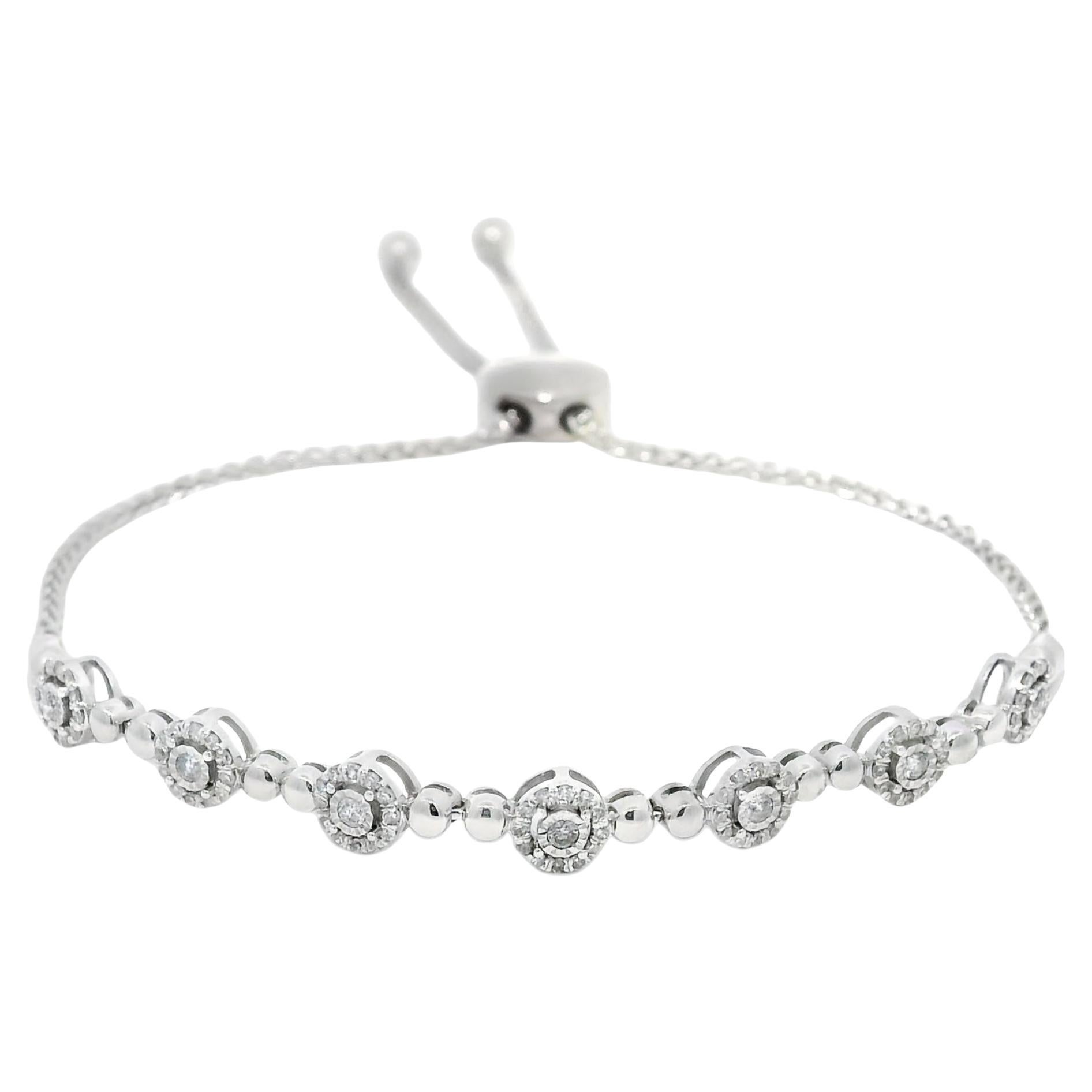 Natural Round Brilliant Diamond 10-Karat Adjustable Station Bracelet En Stock