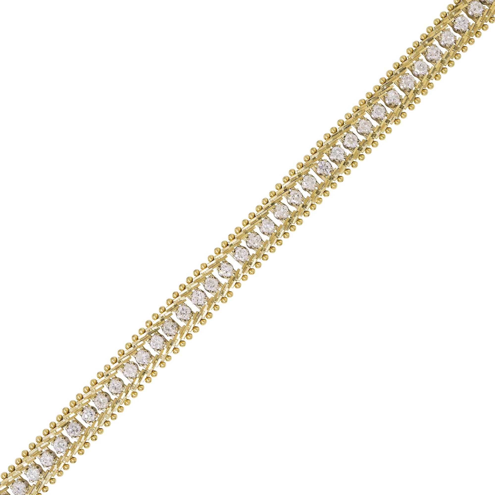 Moderno Diamante tondo naturale a brillante 14 carati Bracciale a maglie antico In magazzino in vendita