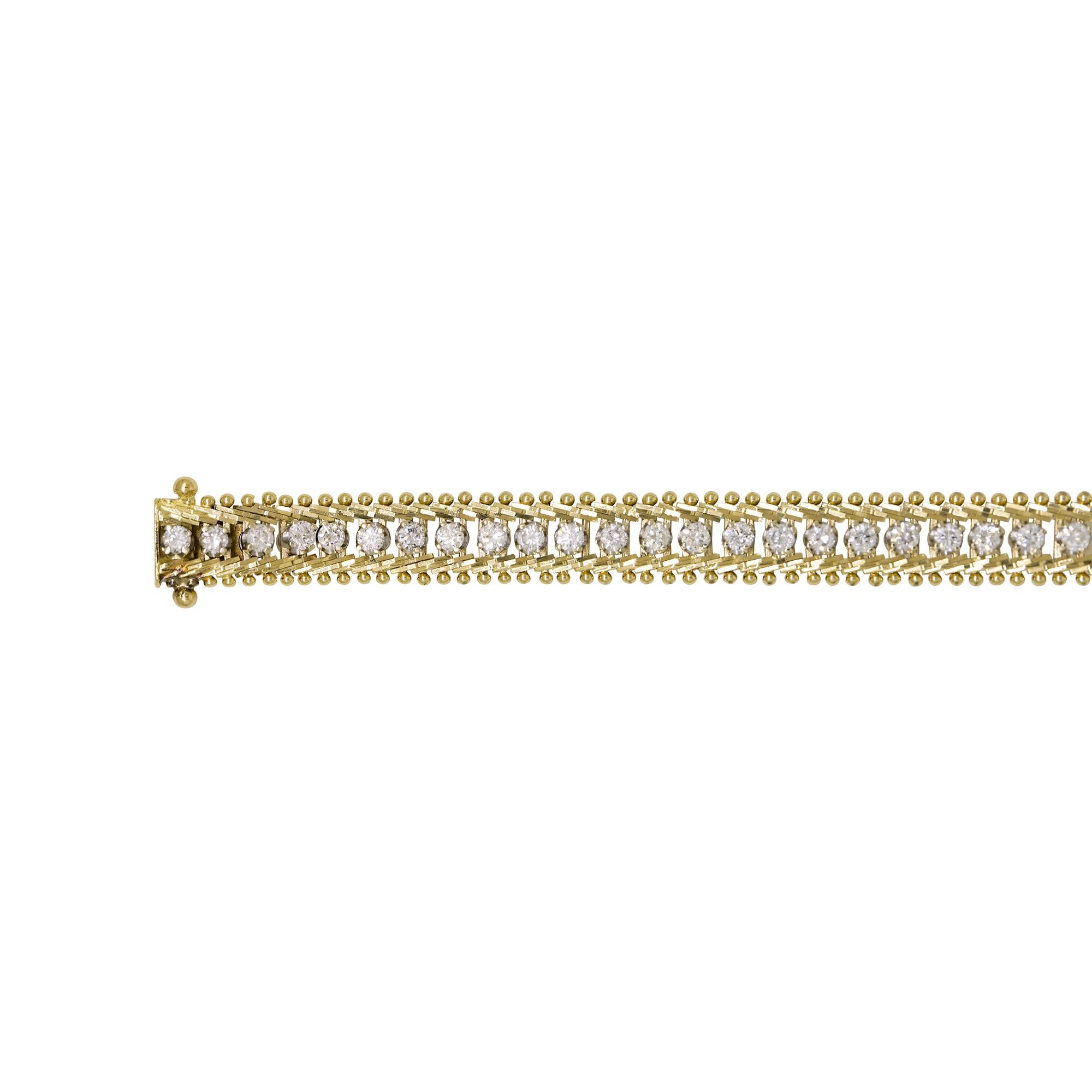 Taglio rotondo Diamante tondo naturale a brillante 14 carati Bracciale a maglie antico In magazzino in vendita