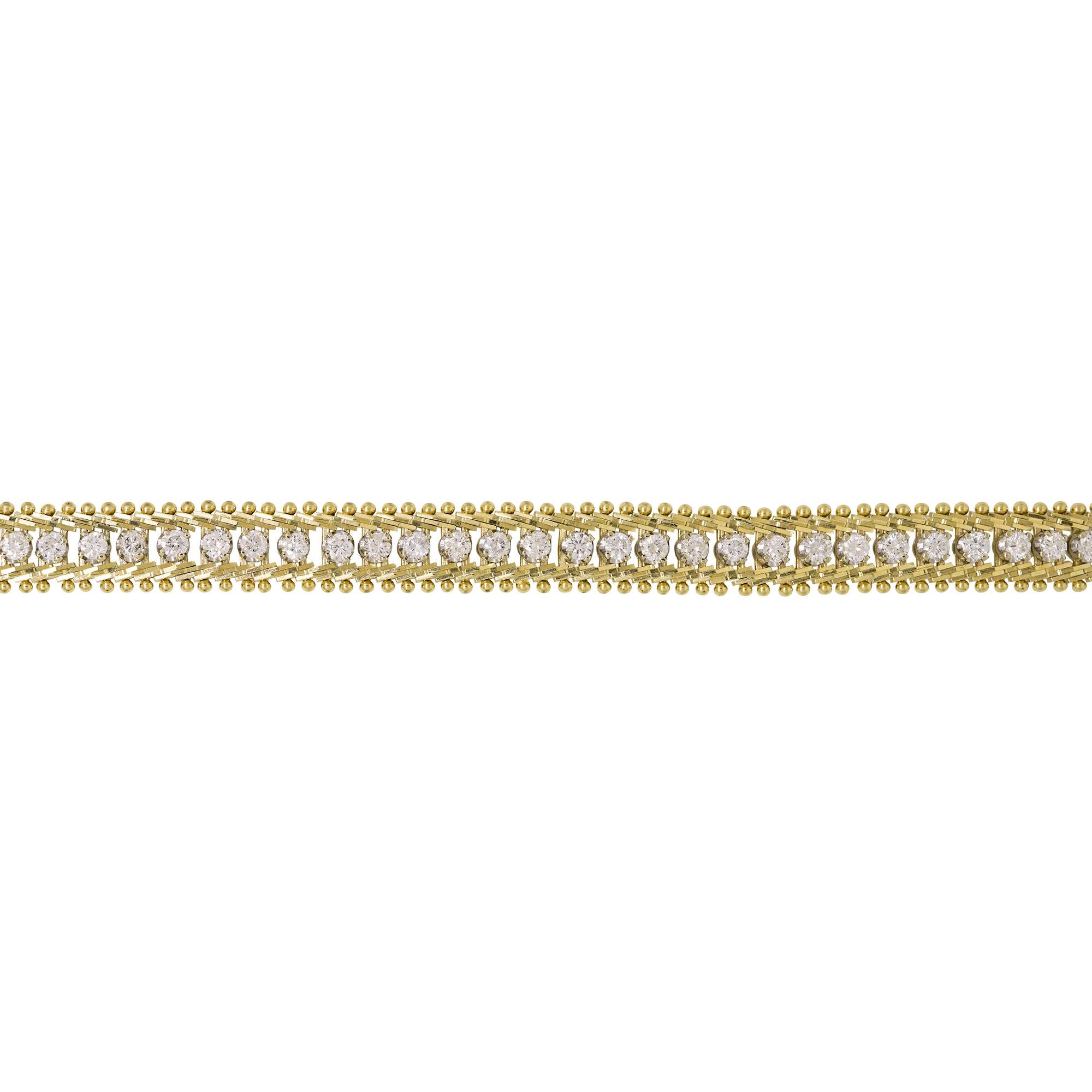 Diamante tondo naturale a brillante 14 carati Bracciale a maglie antico In magazzino In condizioni ottime in vendita a Boca Raton, FL