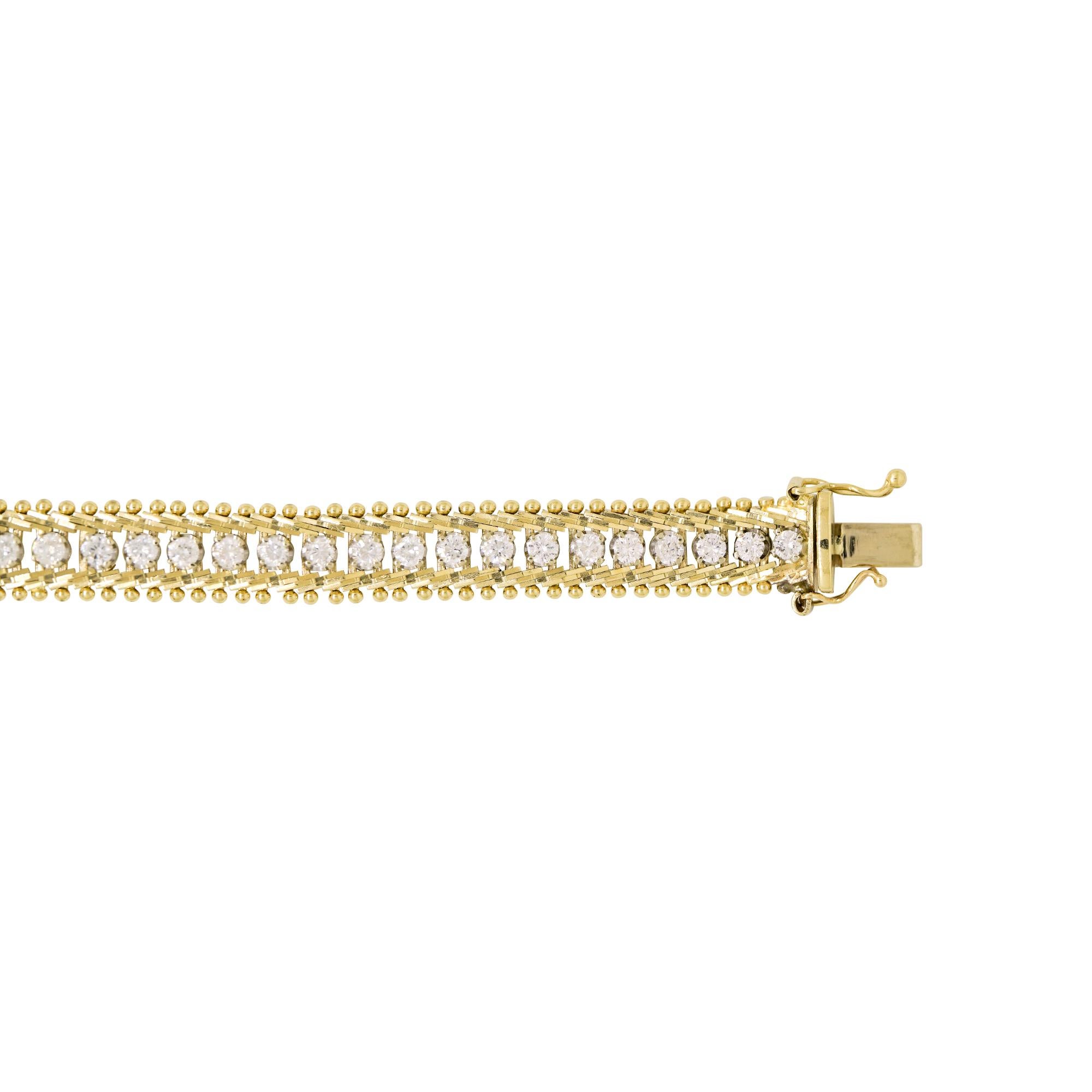 Donna Diamante tondo naturale a brillante 14 carati Bracciale a maglie antico In magazzino in vendita