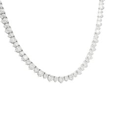 Natural Round Brilliant Diamond 3-Prong 14-Karat Tennis Necklace In Stock