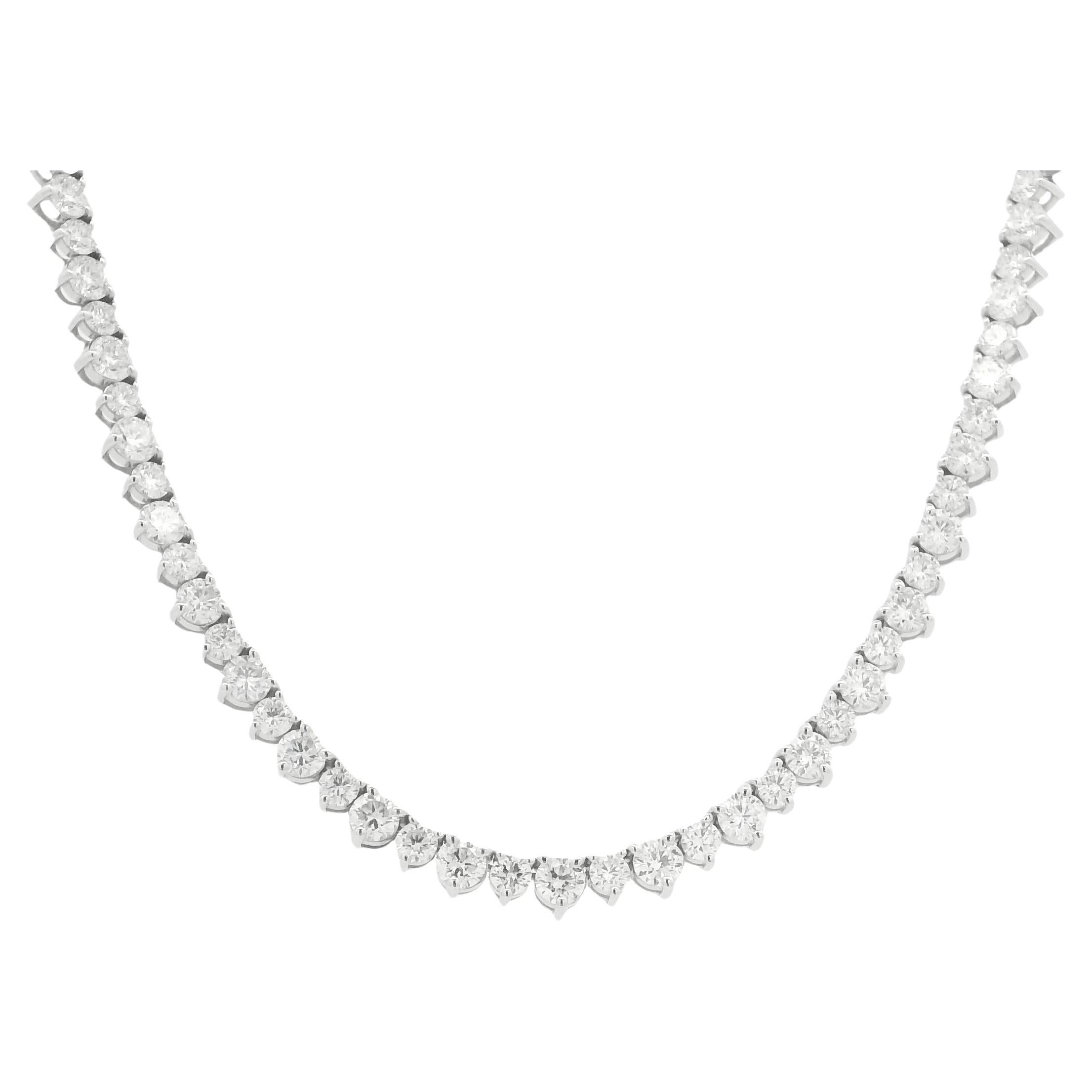 Natural Round Brilliant Diamond 3-Prong 14-Karat Tennis Necklace In Stock