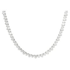 Natural Round Brilliant Diamond 3-Prong 14-Karat Tennis Necklace In Stock