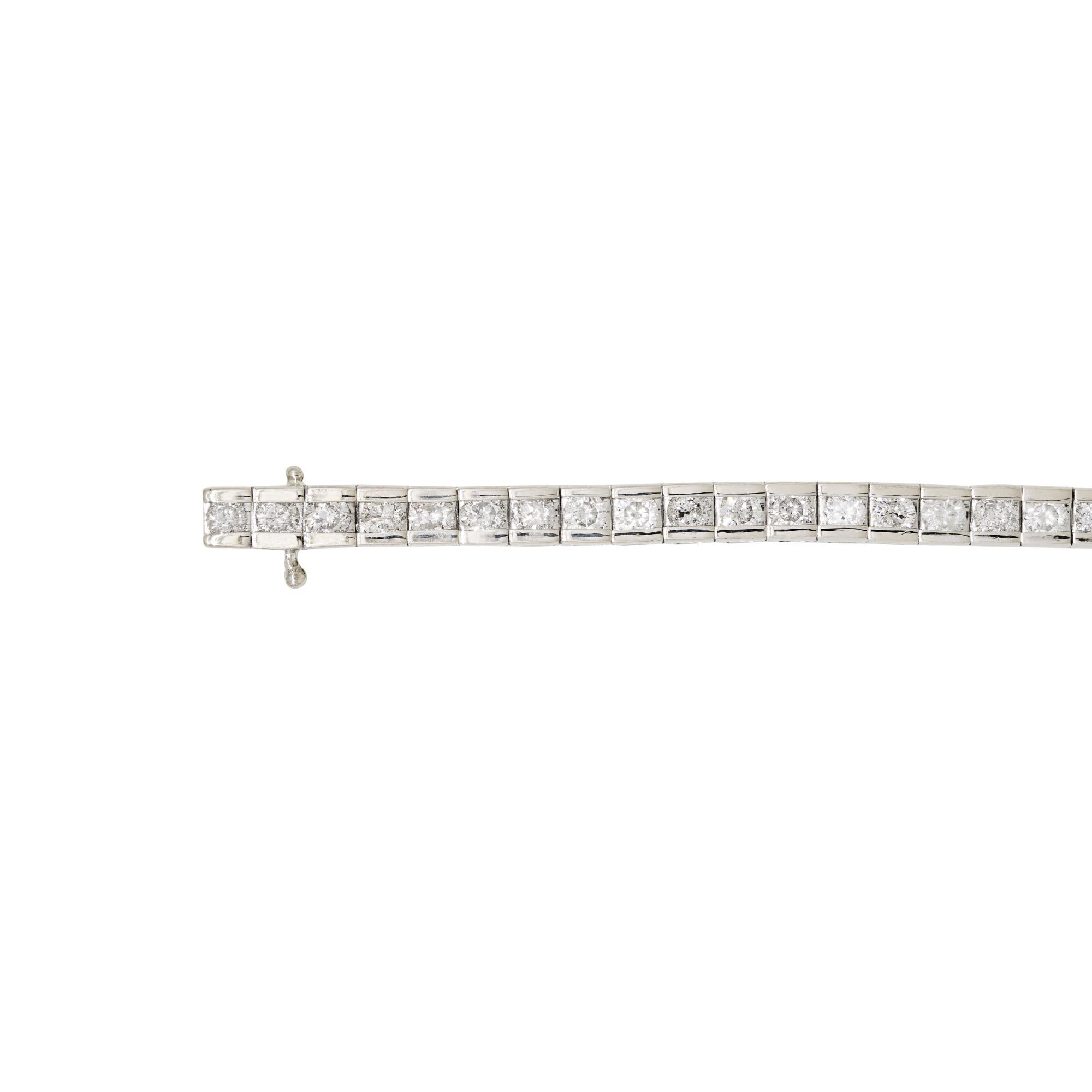 Modern Natural Round Brilliant Diamond Channel Set 14 Karat Tennis Bracelet In Stock For Sale