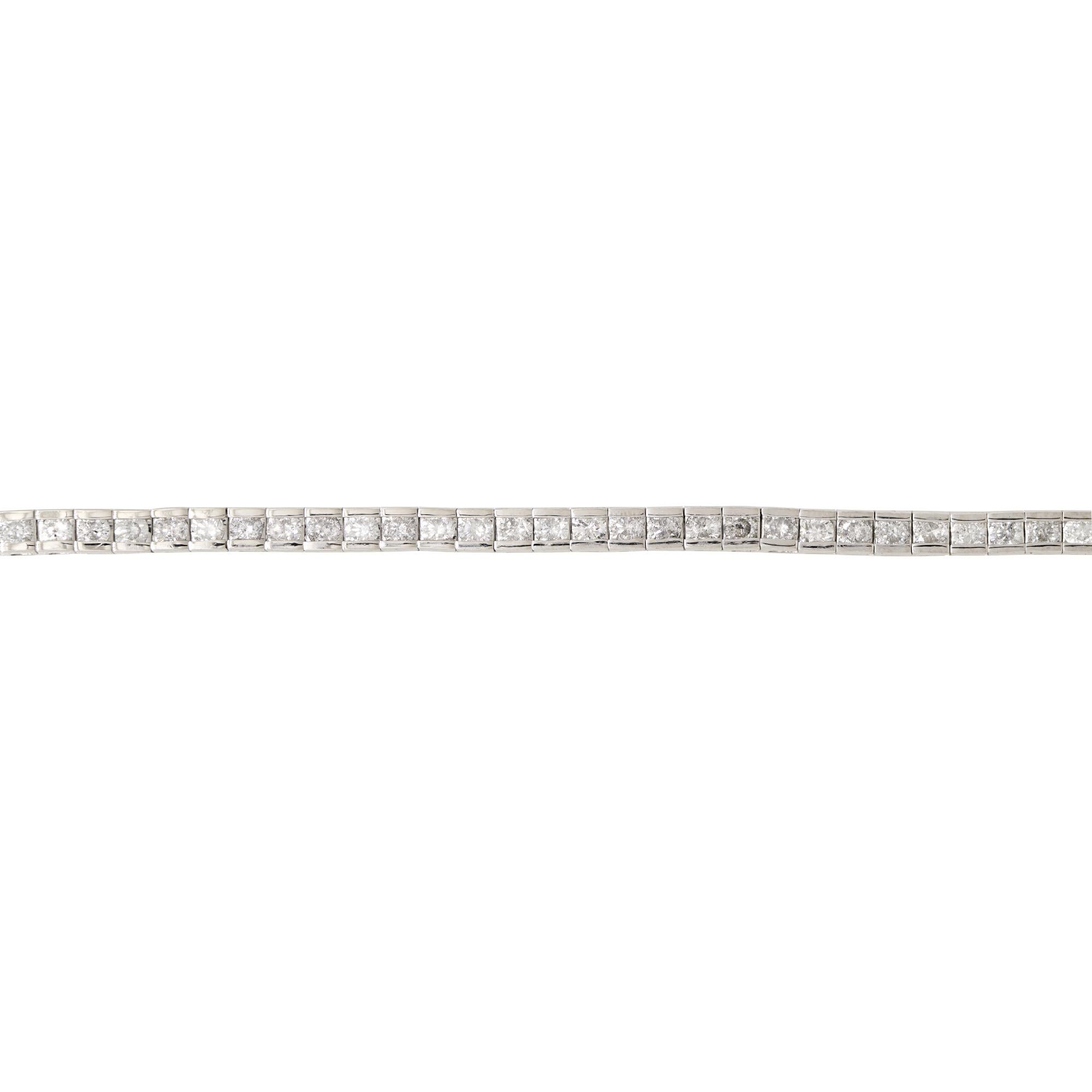 Round Cut Natural Round Brilliant Diamond Channel Set 14 Karat Tennis Bracelet In Stock For Sale