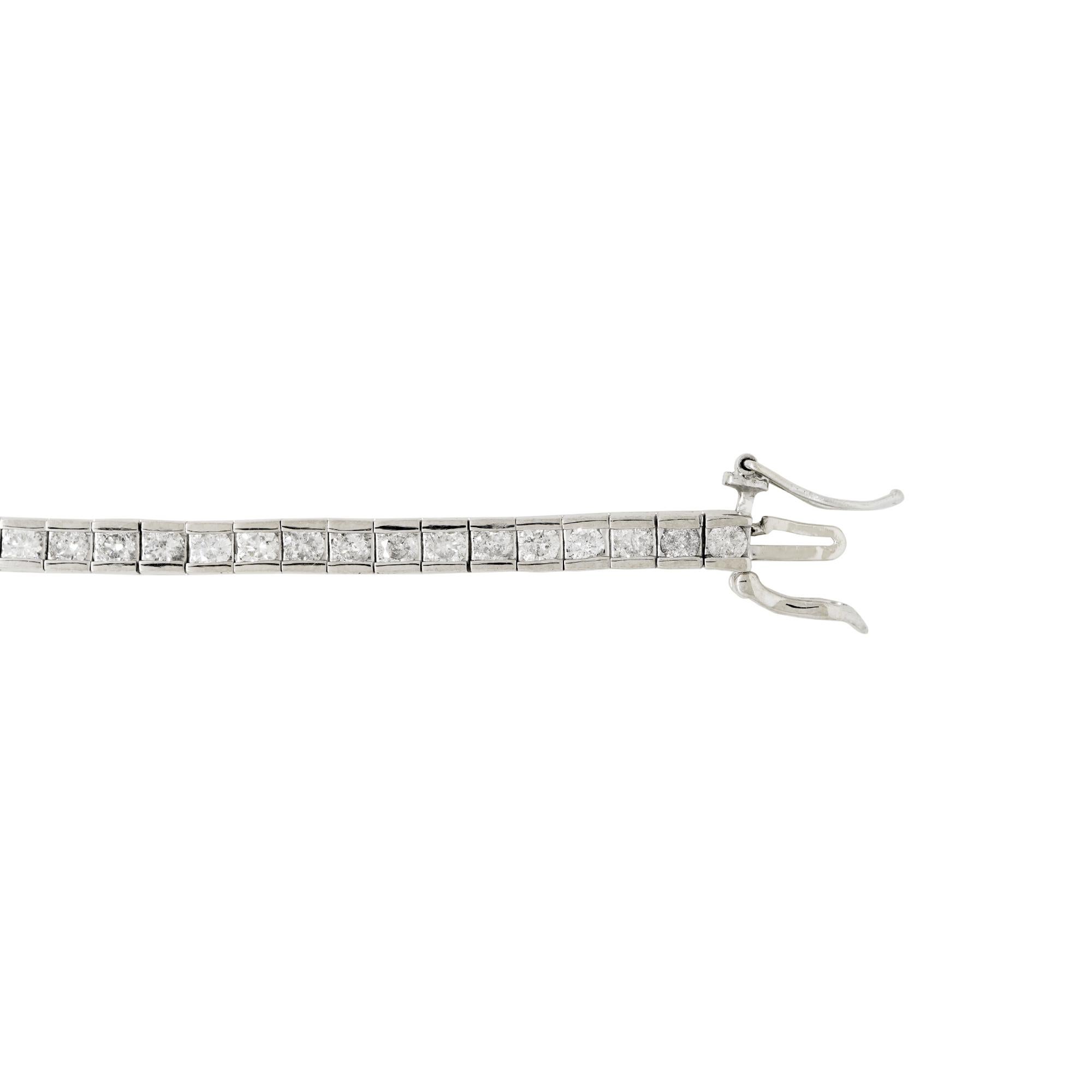 Natural Round Brilliant Diamond Channel Set 14 Karat Tennis Bracelet In Stock In Excellent Condition For Sale In Boca Raton, FL