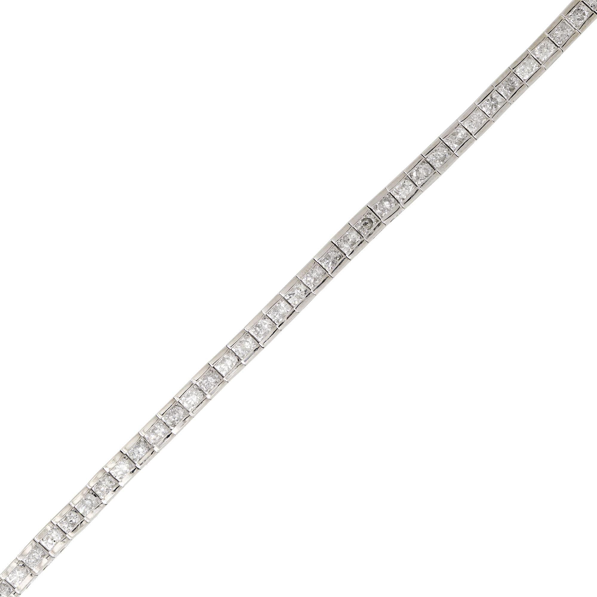 Women's Natural Round Brilliant Diamond Channel Set 14 Karat Tennis Bracelet In Stock For Sale