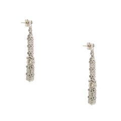 Pendientes de Platino Vintage con Gota de Diamante Brillante Redondo Natural En Stock