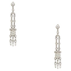Pendientes de Platino Vintage con Gota de Diamante Brillante Redondo Natural En Stock